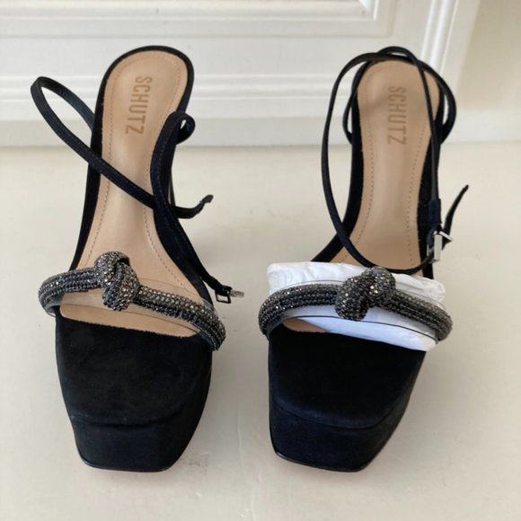 NIB Schutz Free People Peaky Black Embellished Heeled Sandals Sz 8 - Picture 8 of 11